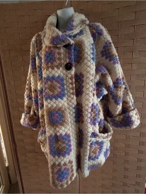 Italian Made Vintage Popcorn Granny Square Patterned Women's Coat